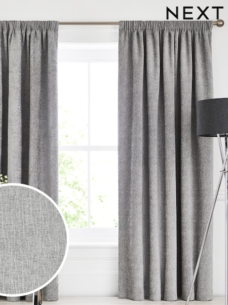Grey Silver Heavyweight Chenille Pencil Pleat Blackout/Thermal Curtains (C02385) | €39 - €92