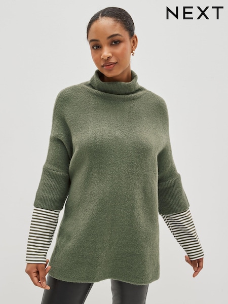 Cachi/Verde - Knitted Poncho With Stripe Sleeve (C02429) | € 65