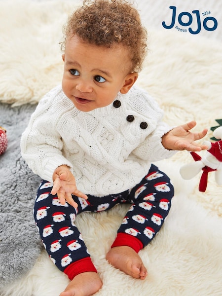 JoJo Maman Bébé Navy Father Christmas Extra Thick Baby Leggings (C02479) | AED73