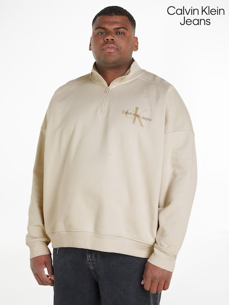 Calvin Klein Jeans Girls Cream Monologo Half Zip Jumper (C02540) | €79