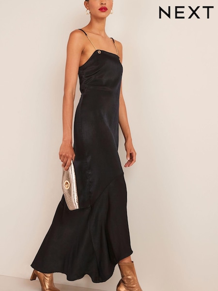Черный - Satin Chain Detail Midi Dress (C02577) | €29