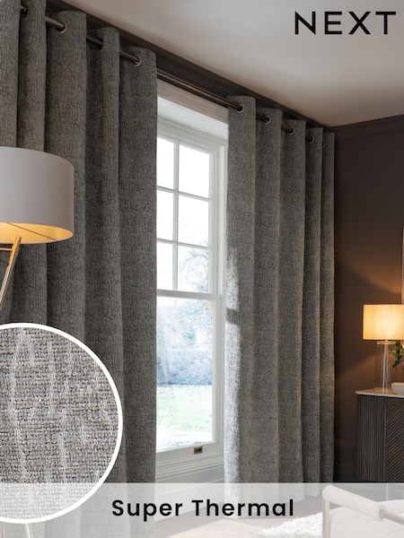 Grey Mid Heavyweight Chenille Eyelet Super Thermal Curtains (C02590) | 343 QAR - 1,029 QAR