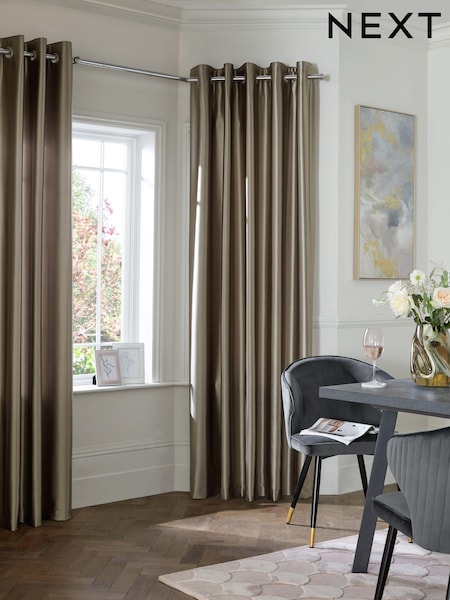 Champagne Gold Next Liquid Satin Eyelet Lined Curtains (C02935) | €27 - €79