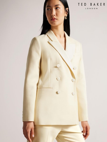 Ted Baker Cream Dianai Relaxed Double Breasted Mixed Fabric Blazer (C03238) | €191