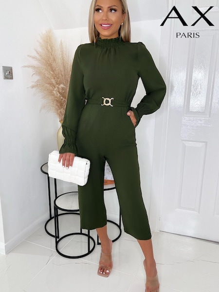 AX Paris Olive Green High Neck Long Sleeve Belted Jumpsuit (C03278) | € 14