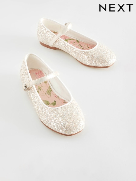 Silver Glitter Standard Fit (F) Mary Jane Flower Girl Square toe Occasion Shoes (C03301) | €30 - €40