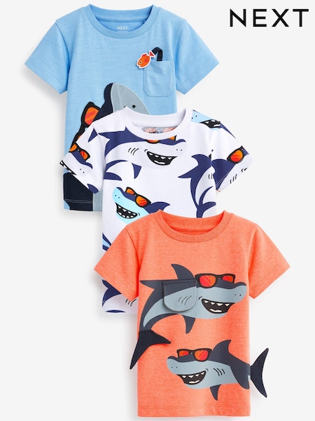 Blau/Pink, Hai - Character Short Sleeve T-Shirts 3 Pack (3mths-7yrs) (C03381) | 14 € - 17 €