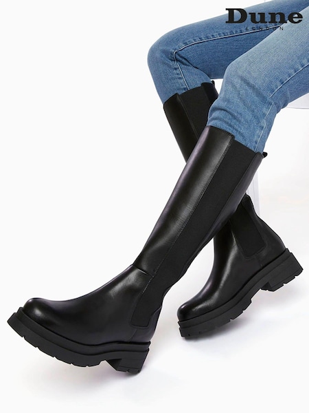 Dune London Black Tempas Chelsea High Leg Boots (C03397) | €262
