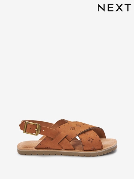 Tan Brown Woven Leather Cross Strap Sandals (C03704) | € 7 - € 9