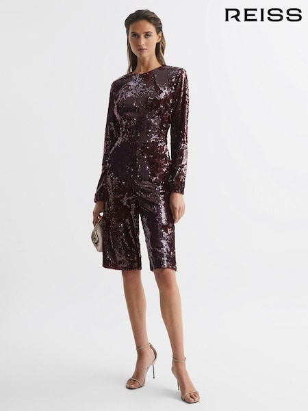 Reiss Burgundy Siarra Sequin Culotte Jumpsuit (C03748) | AZN 622