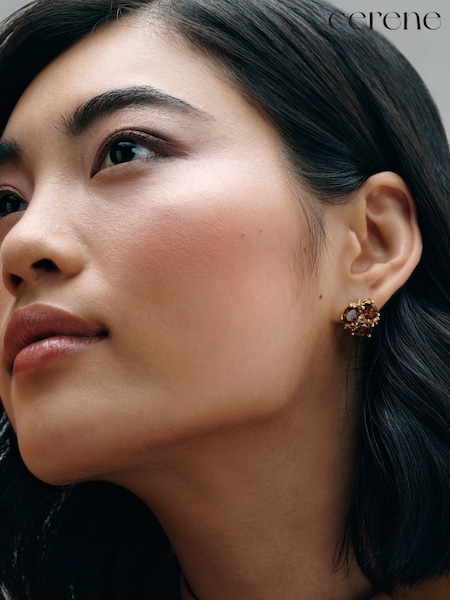 Mocha Brown Gold Tone - Cerene Statement Crystal Stud Earrings