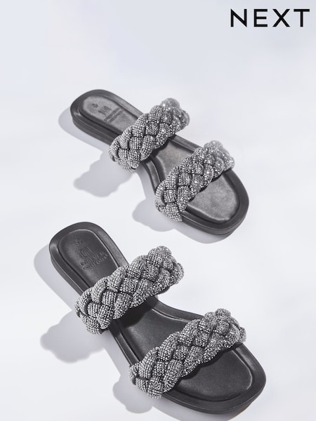 Black Forever Comfort® Jewelled Braided Sandals (C03877) | € 25