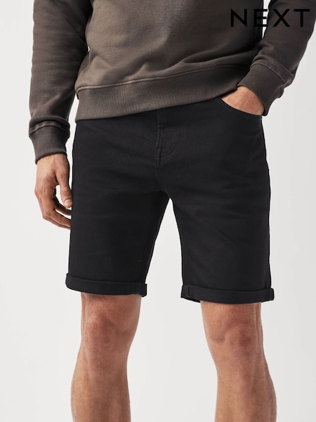 Black Straight Fit Stretch Denim Shorts (C03988) | €5