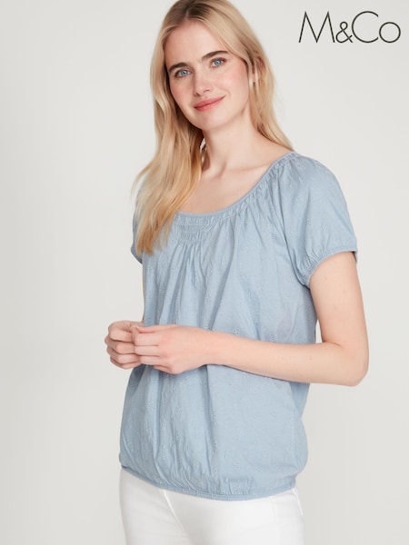 M&Co Blue Broderie Gypsy Top (C04069) | 9 €