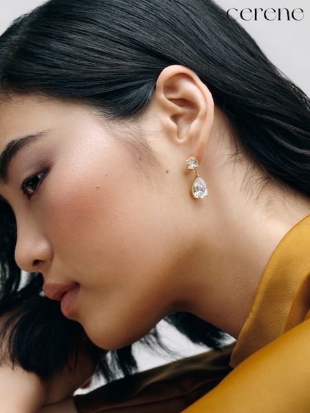 Clear Crystal Gold Tone - Cerene Statement Drop Earrings