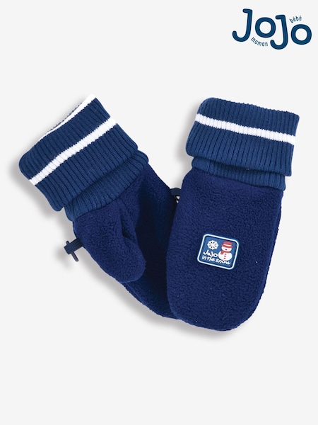 JoJo Maman Bébé Navy Blue Polarfleece Mittens With Rib Cuff (C04283) | kr200