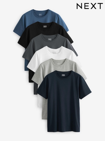 Black/ Slate/ Grey Marl/ White/ Navy/ Blue Regular Fit Essential Cotton T-Shirts 6 Pack (C04288) | SGD 80