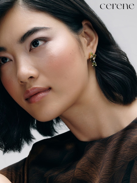 Olive Green Gold Tone - Cerene Crystal Cluster Drop Earrings