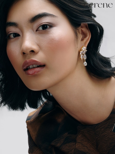 Clear Gold Tone - Cerene Statement Crystal Drop Earrings