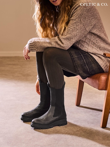 Celtic & Co. Chunky Tall Chelsea Black Boots (C04642) | ‏880‏₪