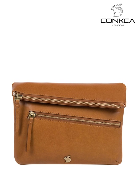 Dunkles Beige - Conkca Flare Leather Clutch Bag (C04735) | 75 €