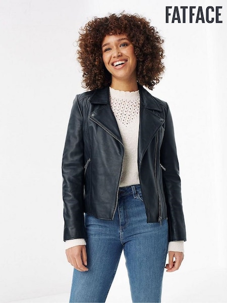 FatFace Black Leather Bethany Biker Jacket (C04760) | €258