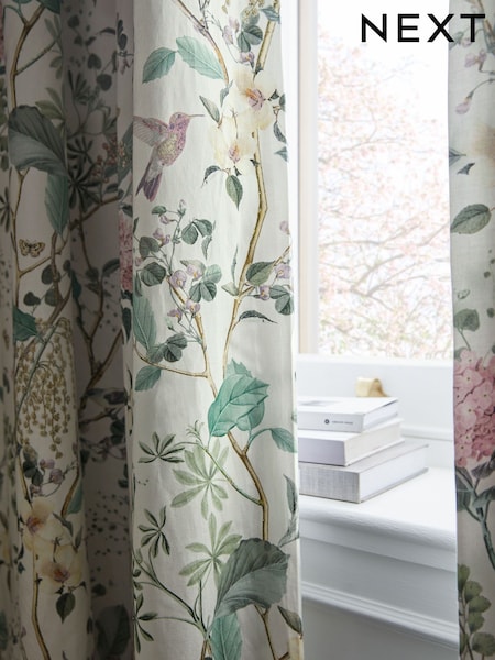 Natural Next Reflections Floral Pencil Pleat Blackout/Thermal Curtains (C04902) | OMR16 - OMR37