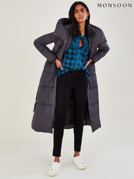 Monsoon Grey Flossy Funnel Hood Maxi Padded Coat (C05157) | €89
