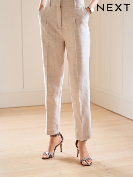 Natural Check Taper Leg Trousers With Linen (C05164) | €18