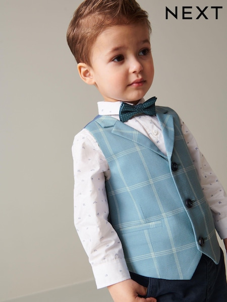 Blue Check Waistcoat Set With Shirt & Bow Tie (3mths-7yrs) (C05165) | €18 - €20