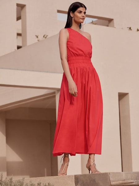 Red One Shoulder Elasticated Waist Midi Dress (C05242) | €13