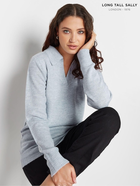 Albastru - Long Tall Sally Polo Collar Jumper (C05283) | 111 LEI
