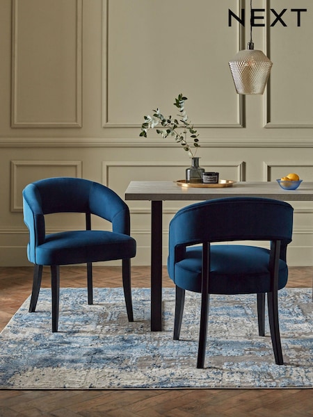 Set of 2 Soft Velvet Navy Remi Black Leg Dining Chairs (C06396) | €415