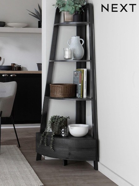 Black Bronx Oak Effect Corner Ladder Shelf (C06482) | €365