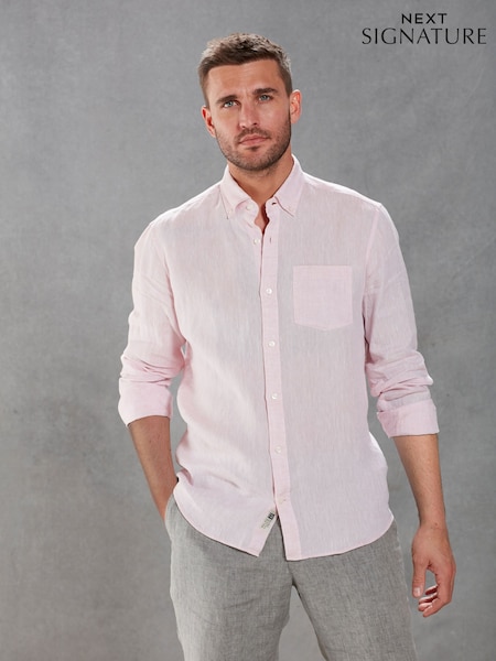 Roz - Slim Fit - Signature Baird McNutt Irish 100% Lenjerie de pat Trimmed Oxford Cămăși (C06559) | 182 LEI