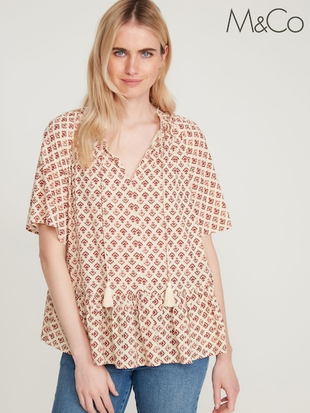 M&Co Natural Aztec Print Drop Hem Top (C06832) | €10