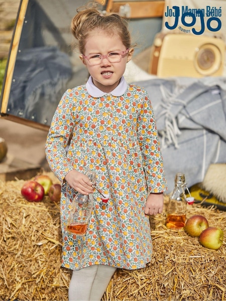 JoJo Maman Bébé Russet Orange Apple Floral Peter Pan Dress (C06876) | 109 QAR