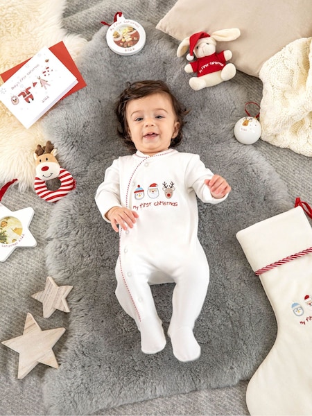 JoJo Maman Bébé Cream My First Christmas Cotton Baby Sleepsuit (C07785) | €37