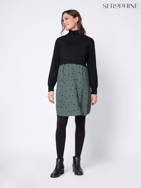 Seraphine Roll Neck Black Maternity And Nursing Jumper With Woven Skirt (C08037) | 268 LEI