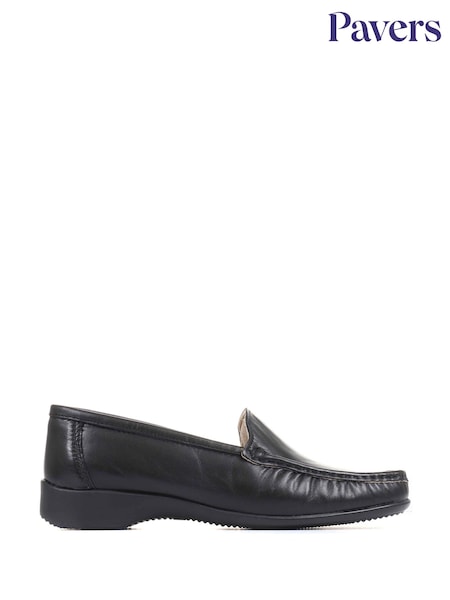 Pavers Wide Fit Black Leather Loafers (C08440) | € 63