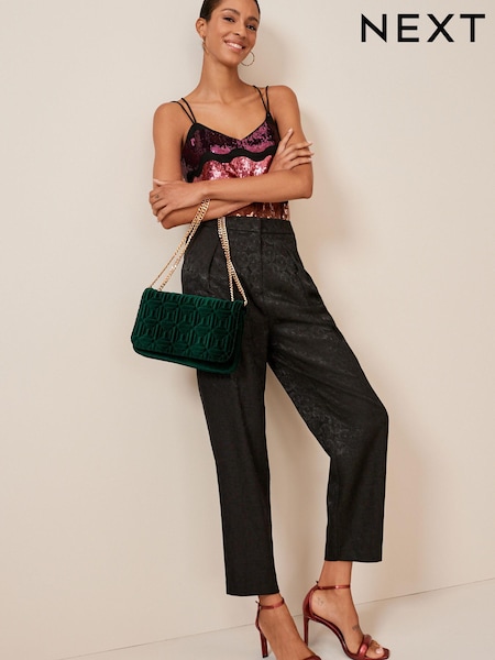 Noir - Pantalon en satin à motif jacquard (C08677) | € 13