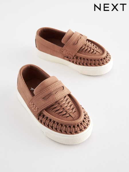 Tan Brown Woven Detail Contrast Sole Loafers (C09089) | € 8 - € 11