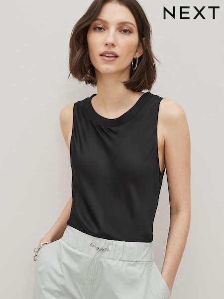 Schwarz - Rib Trim Longline Satin Vest (C09214) | 17 €