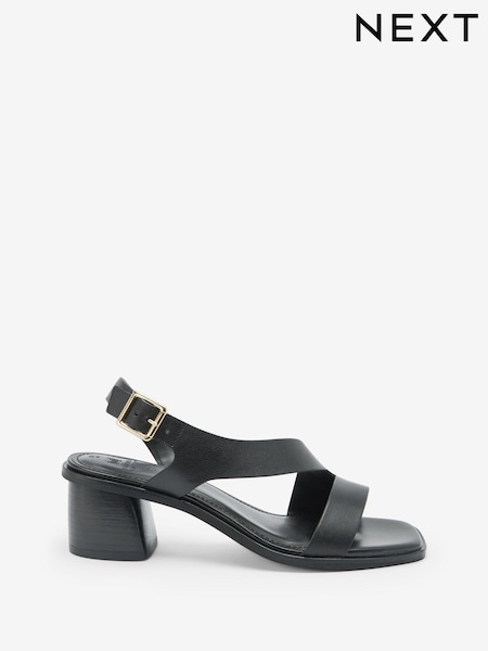 črna - Forever Comfort® Leather Asymmetric Block Heel Sandals (C09217) | € 25