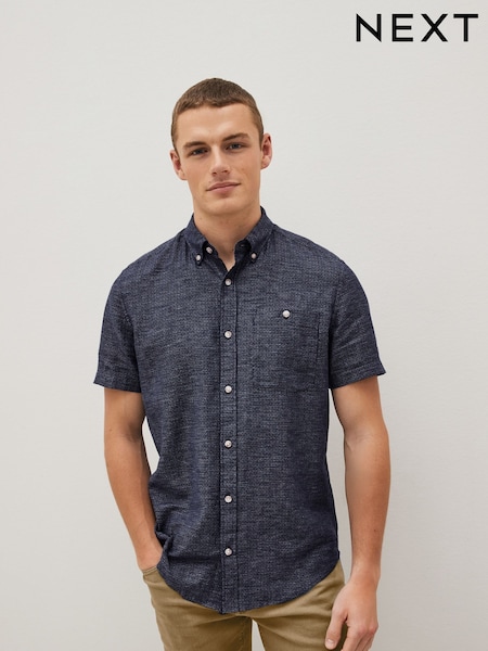 Dark Blue Textured Short Sleeve Shirt (C09319) | €15