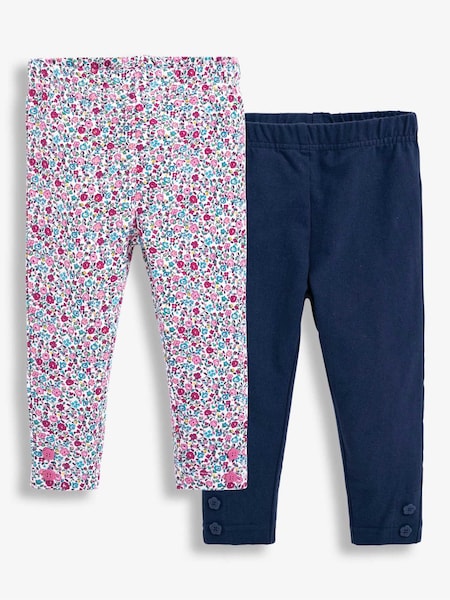 Florecitas rosa y azul marino - JoJo Maman Bébé Girls' 2-Pack Leggings (C09451) | 30 € - 34 €