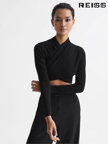 Reiss Black Elena Cross Front Crop Top (C09658) | €180