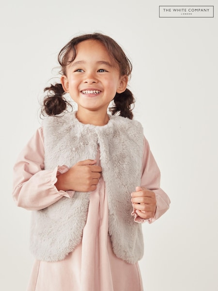 The White Company Toddler Grey Recycled Faux Fur Pom Gilet (C09742) | €27