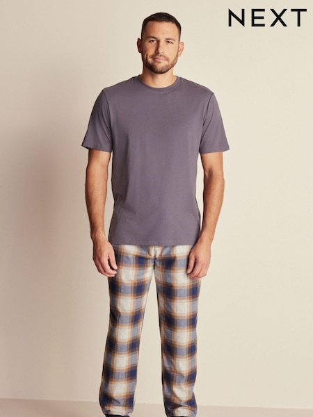 Grey Check Motionflex Cosy Cuffed Pyjamas Set (C09979) | AED81