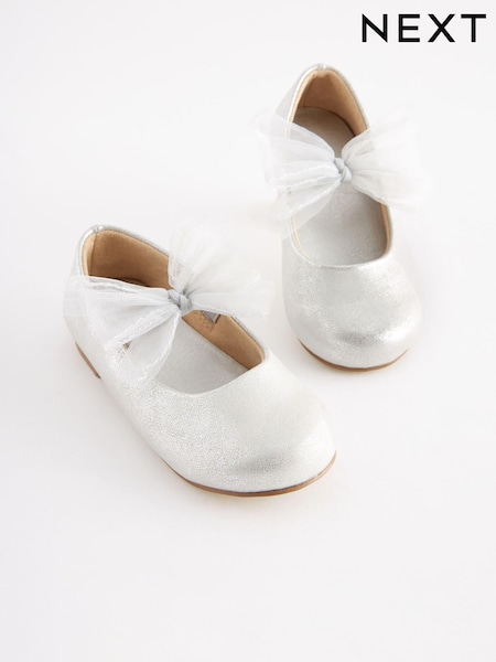 Silver Bow Mary Jane Occasion Shoes (C10306) | €10 - €11.50